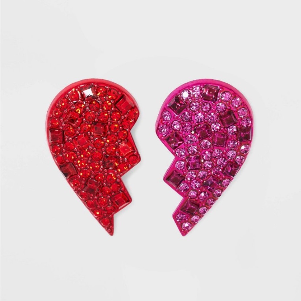 Sugarfix BaubleBar Broken Heart
Rhinestone Encrusted Earrings Love Red Pink NWT